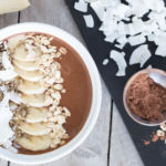 oeanut butter smoothie in white bowl
